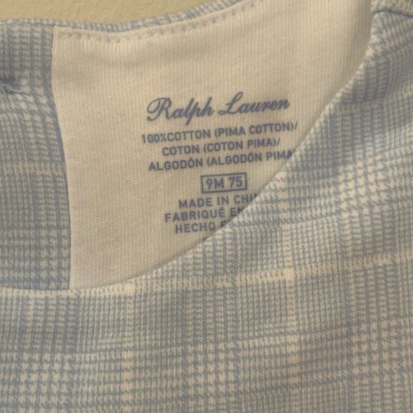 Ralph Lauren Baby Boy Romper sz 9 months Light Blue Plaid - Picture 5 of 6